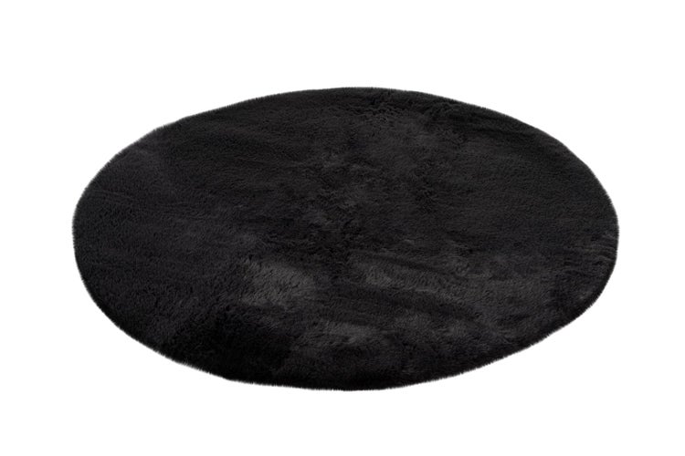 Hochflor Teppich Samira Dunkelgrau Uni Ø 100 cm