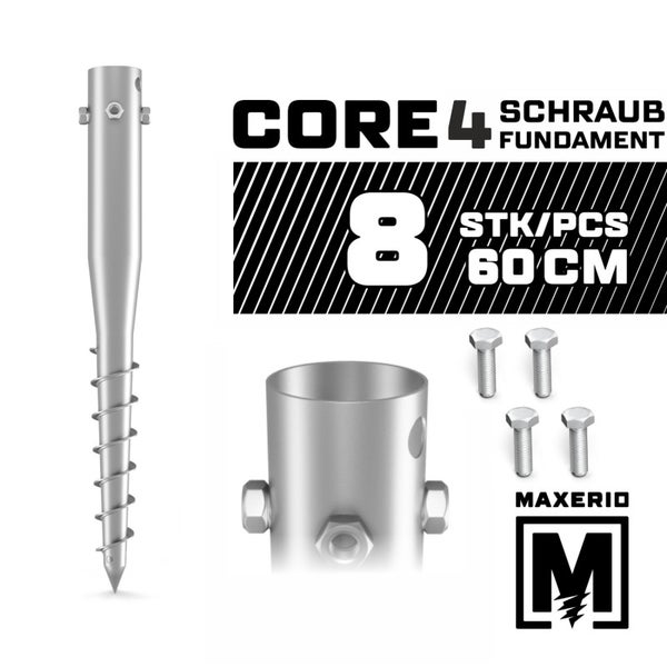 MAXERIO® 60 cm 8er Set Core 4 Schraubfundament Bodenhülse Erdanker Einschraubbodenhülse Erdschraube Einschraubhülse Erdschraubenfundament Bodenanker Schraubanker Fundament für Zaun Wäschespinne Sonnenschirm Fahne