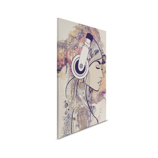 Dekorative Leinwand mit Frau und Kopfhörern