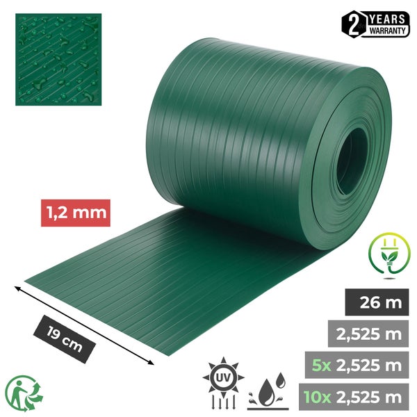 Grüne Teichfolie mit 2 Jahren Garantie, 1,2 mm Dicke und 19 cm Breite