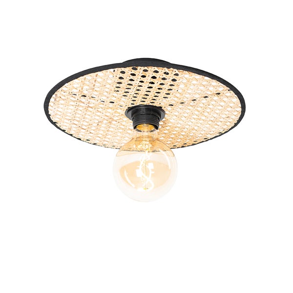 Country Decken- und Wandleuchte schwarz mit Rattan 35 cm - Kata