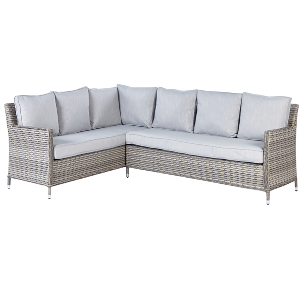 Lounge Set mit Tisch und Ottomane 9-Sitzer LACONA rechtsseitig Polyrattan Hellgrau