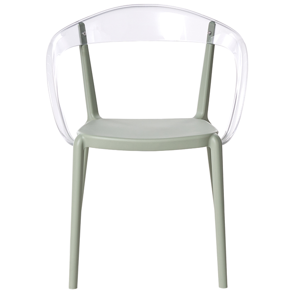 Stuhl mit Armlehne, Sitz und Beine aus Kunststoff, Rückenlehne aus transparentem Kunststoff