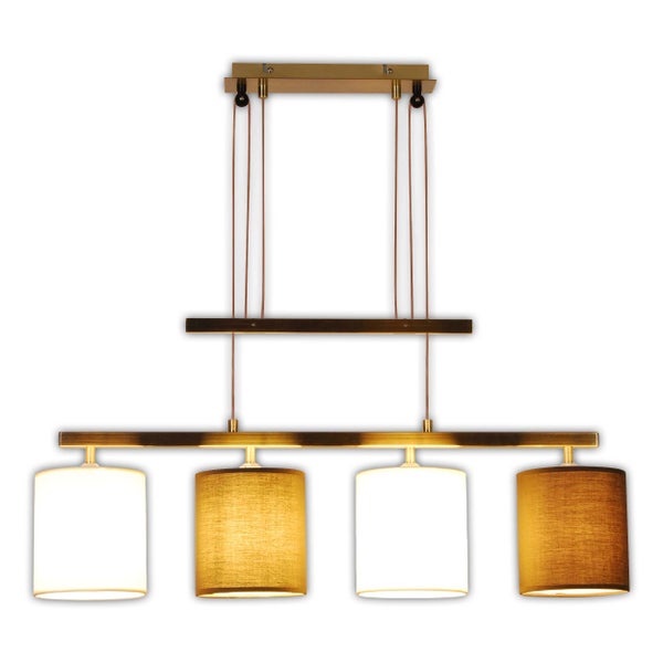 4er Pendelleuchte TILDE, klassische Pendellampe aus Metall und Textil  in Braun und Beige, mit E27-Fassungen, Pendelleuchte höhenverstellbar und  86 cm lang,  ideal als Esszimmerleuchte