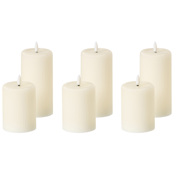 Sechs LED-Echtwachskerzen in unterschiedlichen Größen