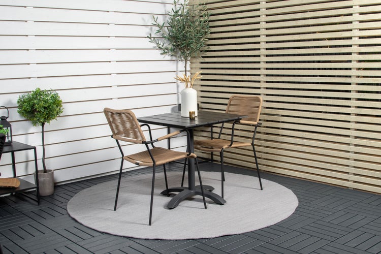 Lindos Gartenstuhl mit Armlehnen stapelbar schwarz. 2er Set