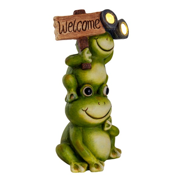 LED Solarleuchte Frosch für Terrasse und Garten, aus grünem Kunststoff mit fest verbauten LEDs, Deko Lampe für Außen ca. 45 cm hoch