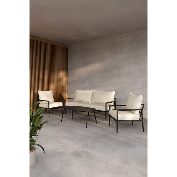 Taromina Loungeset 1 Sofa, 2 Stühle, 1 Couchtisch schwarz. 59 X 109 X 42 cm