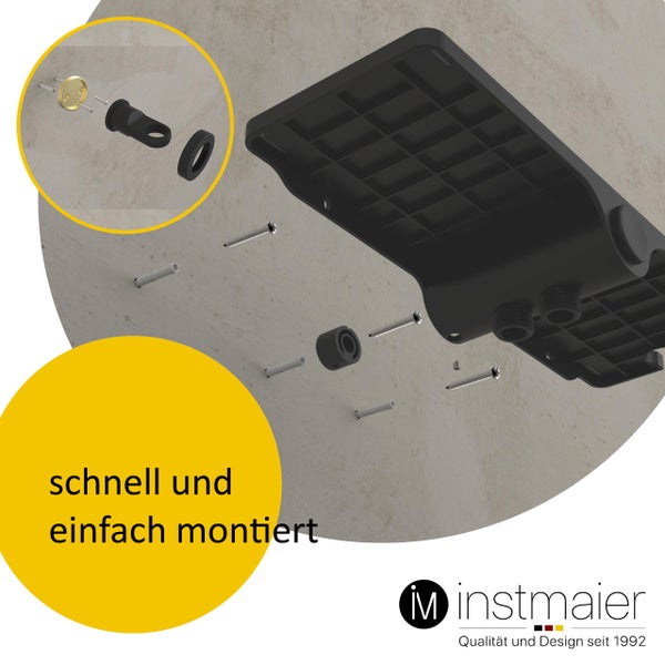 instmaier Duschsystem DS4 | Extra große Regendusche | Regendusche mit großer Ablage | Duschset Schwarz Matt | Handbrause mit 3 Funktionen