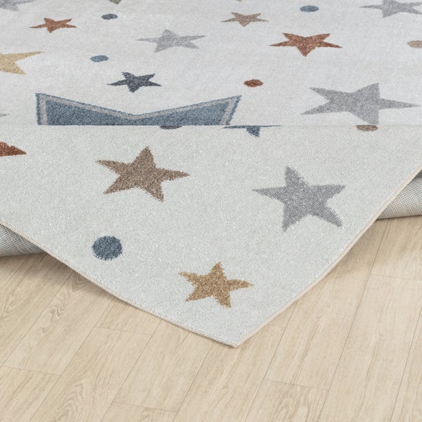 Maschinenwaschbarer Kinderteppich Sterne Mehrfarbig/Blau 120x170 cm SUPERMAMA