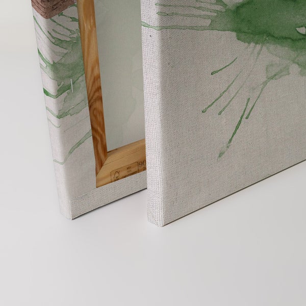 Leinwandbild mit abstraktem grünem Farbmuster und Holzrahmen