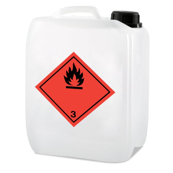 Kunststoffkanister mit Gefahrensymbol für entzündbare Flüssigkeiten
