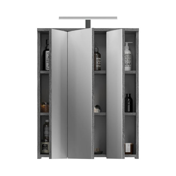 Blake Spiegelschrank Bad 3 Türen mit Licht Hochglanz weiß,rauchfarbenen. 64 X 21 X 77 cm