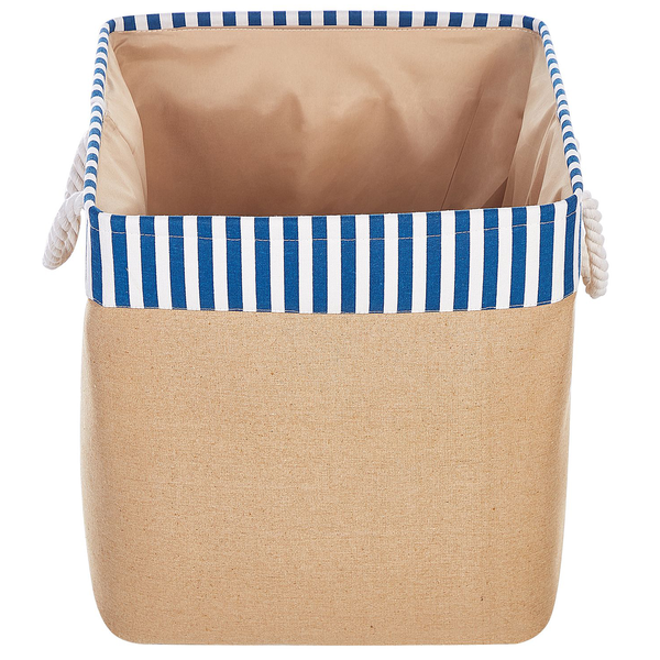 Rundes Tierbett mit geflochtenem Rand, weichem Plüschkissen und zwei Tragegriffen.