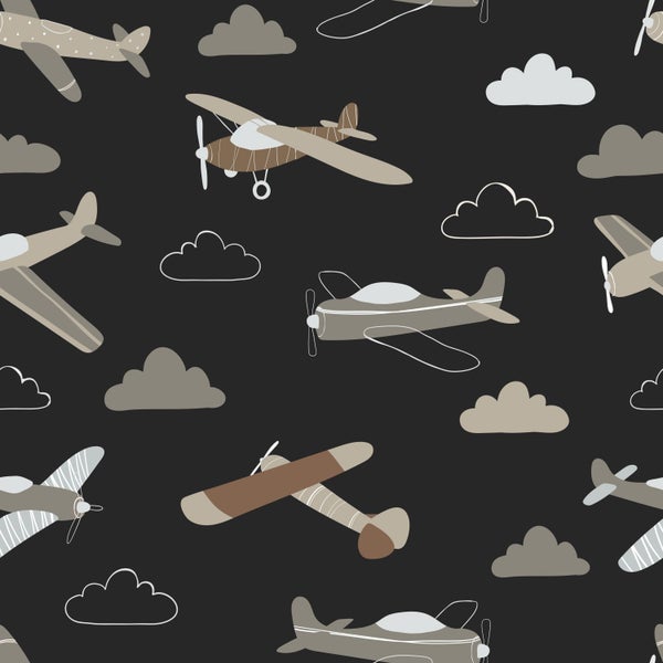 ESTAhome Tapete Flugzeuge Schwarz und Braun - 50 x 900 cm - 139805