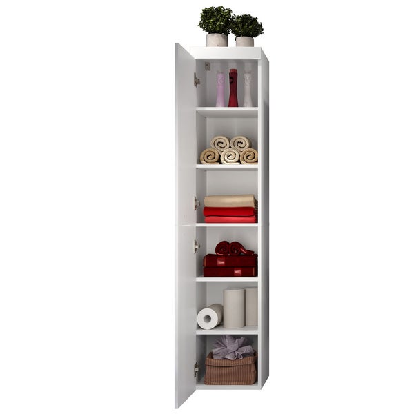 Devon Bad Hochschrank 2 Türen weiß, weiß Hochglanz. 35 X 33 X 170 cm