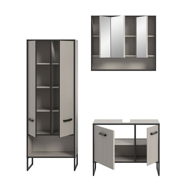 Bagno Badmöbelset 3 Teile hellgrau, cremefarben. 154 X 36 X 192 cm