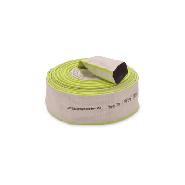 Ø 3 Zoll - 75 mm, 30 m Flachschlauch | Bauschlauch | Industrieschlauch | Synthetischer Gummi, Weiß mit Grün, 10 Bar, -20°C bis +60°