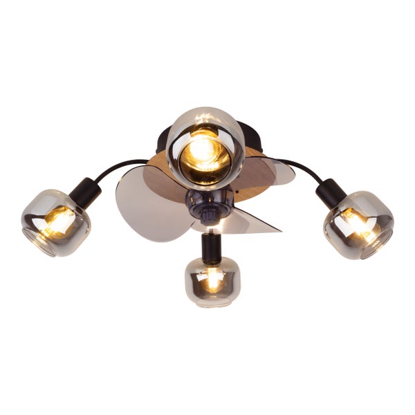 Deckenleuchte inkl. Ventilator FUMOSO, in Schwarz, Braun und Natur, für E27 , Ø 51 cm