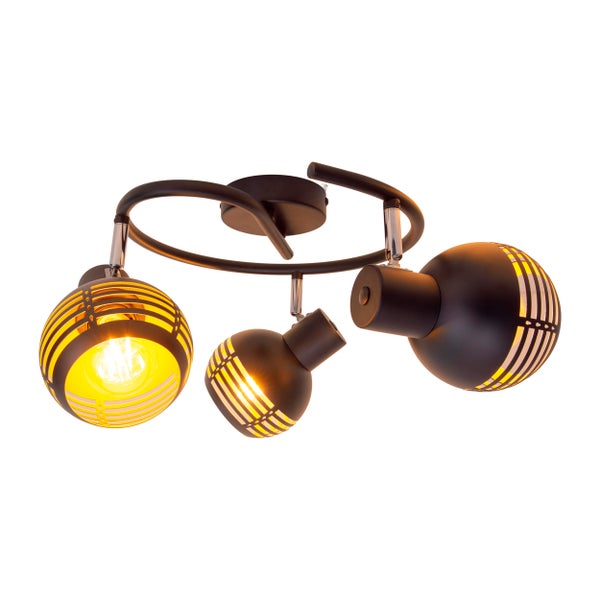 3er Wand- und Deckenrondell Spot CASCO aus Metall in Schwarz, und Gold, mit E27-Fassung,  Øca. 48 cm. Stilvolle Beleuchtung für Wohnzimmer, Esszimmer oder Küche.