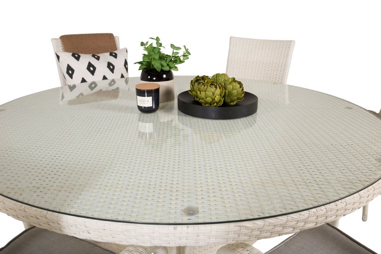Volta Gartenset Tisch Ø150cm und 6 Stühle Anna weiß. 150 X 150 X 74 cm