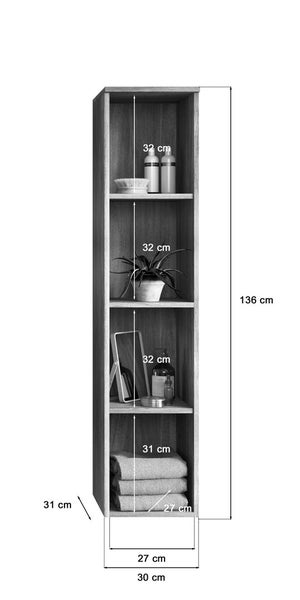 York Badschrank 4 raum rauchfarbenen. 30 X 31 X 136 cm