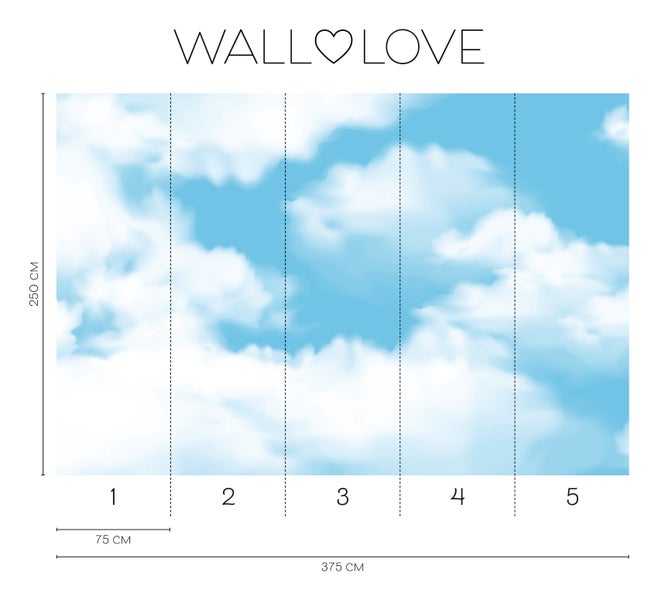 Wall Love Wolkentapete mit Maßangaben