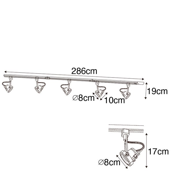 Schienensystem mit 5 Spots 1-phasig schwarz - Sulux