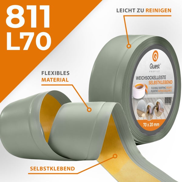 Quest Profile Weichsockelleiste selbstklebend 70 mal 20 Millimeter Rolle aus flexiblem Material für Wandabschluss