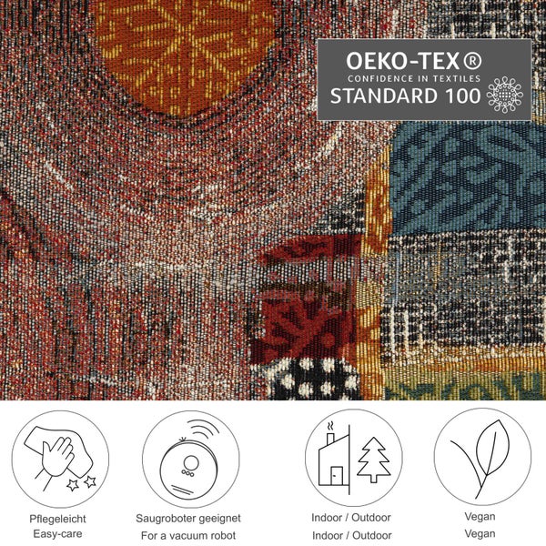 Teppich mit OEKO-TEX Standard 100 Siegel, pflegeleicht, für Saugroboter geeignet, für Innenbereich und Außenbereich sowie vegan.