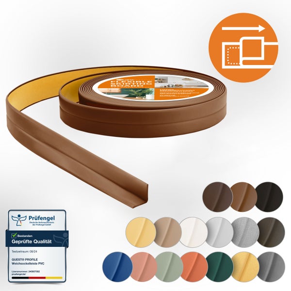 Quest Weichsockelleiste Selbstklebend 10 x 10 mm, PVC Knickleiste , Flexibel, Braun, 5 Meter