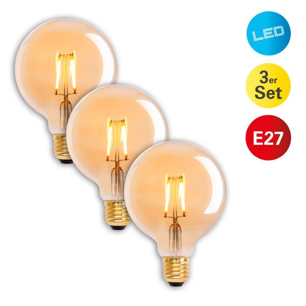 3er-Set LED Leuchtmittel E27-Fassung 4,1 Watt , aus Metall und Glas, warmweiß