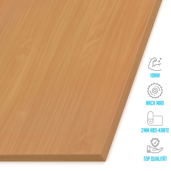 Holzplatte mit einer Stärke von 19 mm und einer 2 mm ABS-Kante