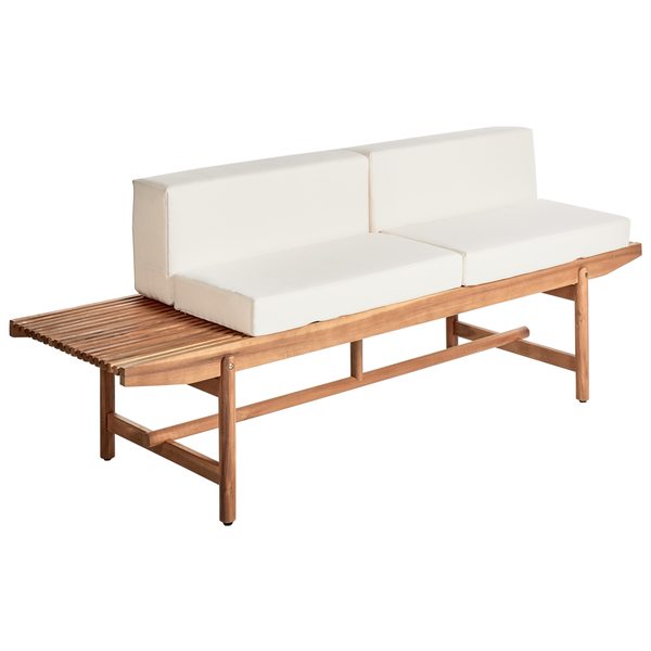 Gartenbank mit Auflage GIAVENO 210 cm Akazienholz Cremeweiß