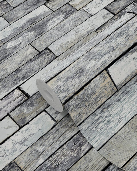 ESTAhome Tapete Holz-Motiv Grau und Dunkelgelb - 53 cm x 10,05 m - 138242