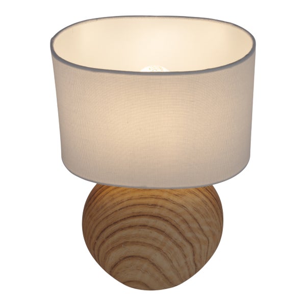 Tischleuchte mit Textilschirm und Holzfuß