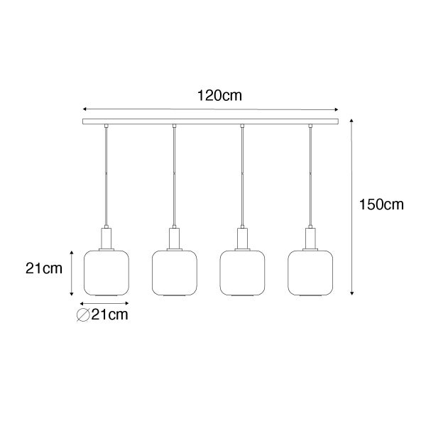 Design-Hängelampe schwarz mit Messing und bernsteinfarbenem Glas, 4-flammig – Zuzanna