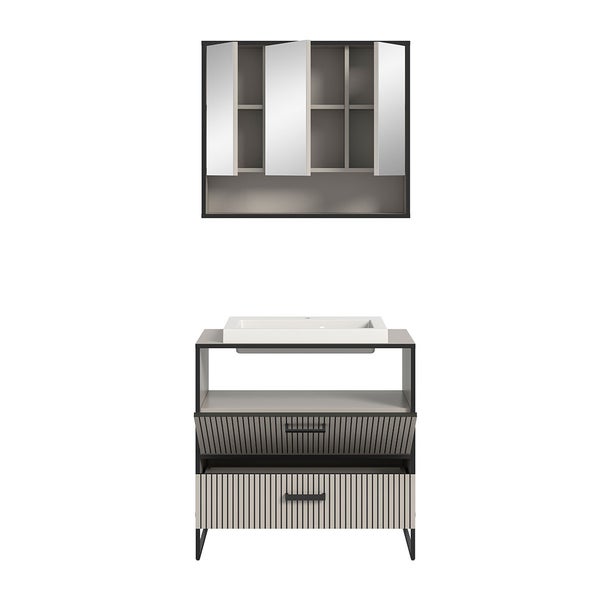 Bagno Badmöbelset 2 Teile inkl. Waschbecken hellgrau, cremefarben. 80 X 48 X 192 cm