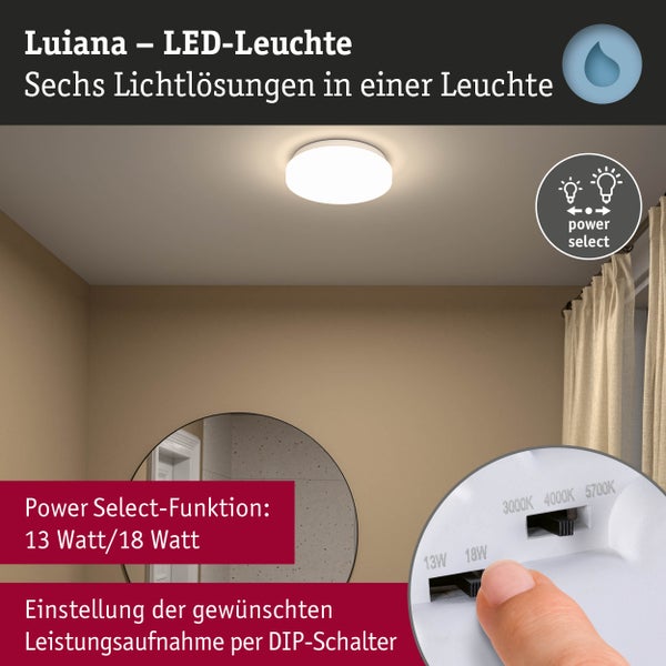 LED Deckenleuchte mit einstellbarer Lichtfarbe, integrierter Hintergrundbeleuchtung und Montageanleitung für verschiedene Wohnbereiche.