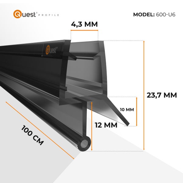 Quest Profil mit Maßangaben 4,3 Millimeter, 23,7 Millimeter, 10 Millimeter, 12 Millimeter und 100 Zentimeter
