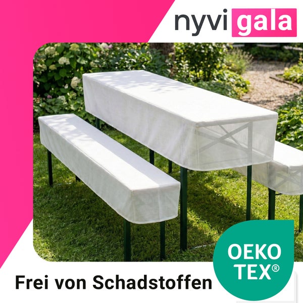 Nyvi Gala Biertischhusse und Bankhusse im Aussenbereich mit OEKO-TEX Siegel