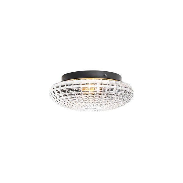 Klassische Deckenleuchte schwarz mit Rauchglas 23 cm IP44 - Nohmi