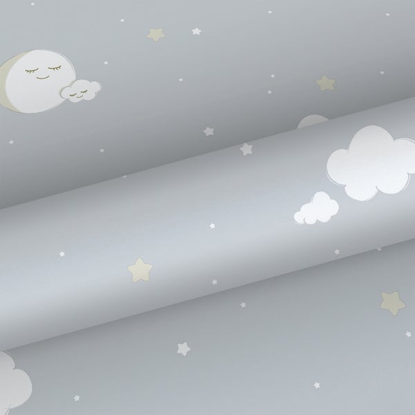Tapetenrolle mit Mond-, Stern- und Wolkenmuster