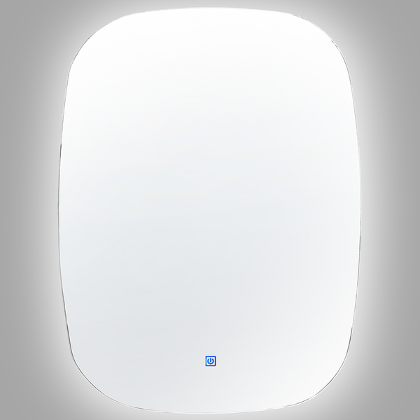 Rechteckiger Spiegel mit abgerundeten Ecken und Einschaltsymbol