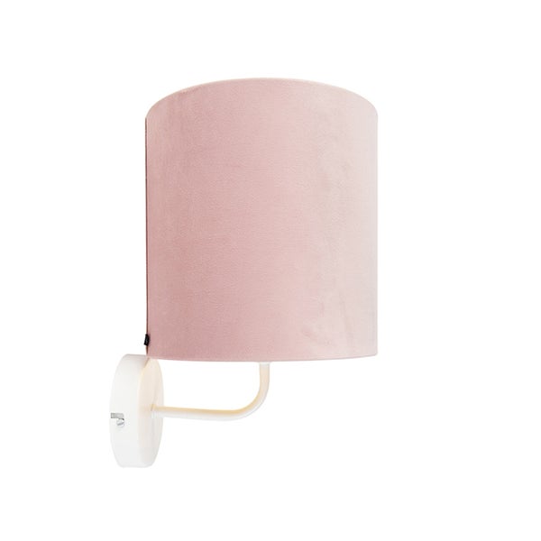 Vintage Wandlampe weiß mit rosa Veloursschirm - Matt
