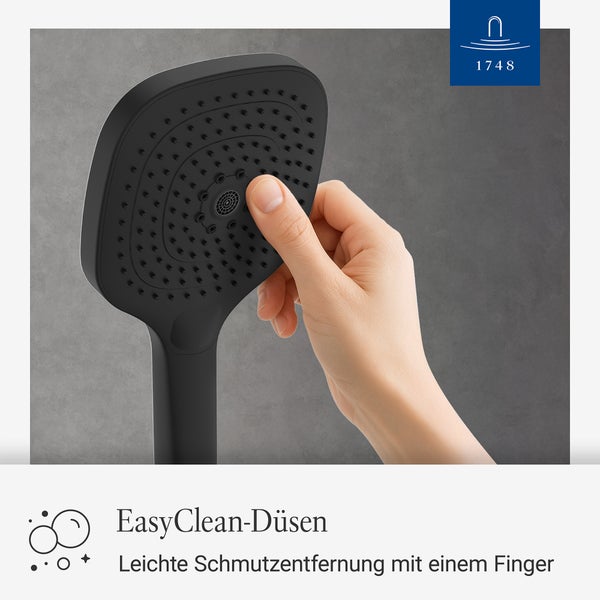 Handbrause mit Anti-Kalk-Düsen zur einfachen Reinigung von Kalk und Schmutz.