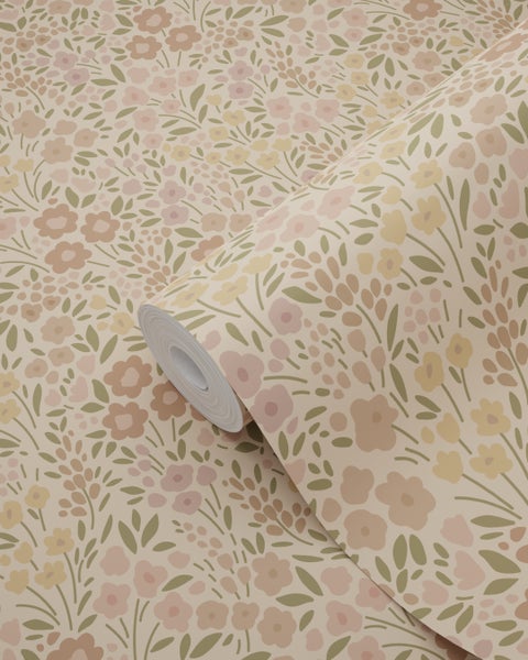 ESTAhome Tapete Blumen helles Altrosa und Lila - 50 x 900 cm - 131456