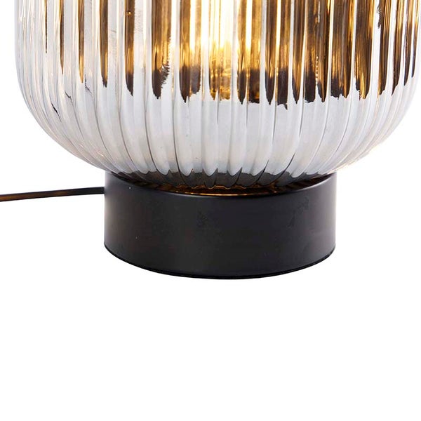 Art Deco Tischlampe schwarz mit Rauchglas - Karel
