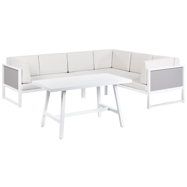 Garten Ecksofa mit Tisch 6-Sitzer CASTELLA/FRATTE linksseitig Metall Cremeweiß