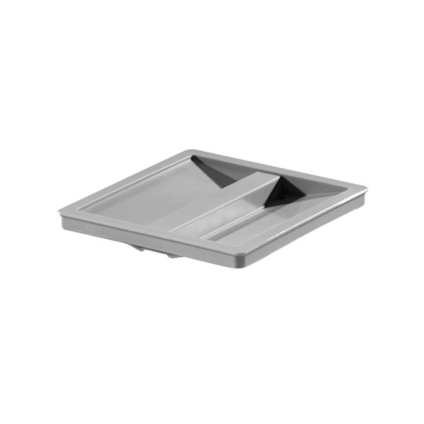 Quadratische Abdeckung aus Kunststoff mit integrierter Griffmulde.